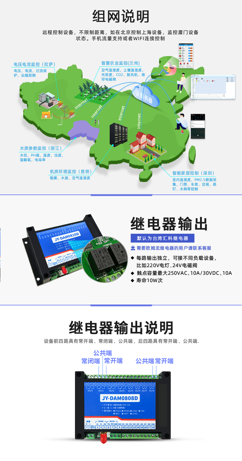 云平臺 GPRS-0808 遠程智能控制器 組網說明、繼電器輸出